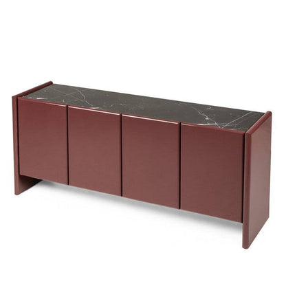 LARIQ Kommode vier Türen bordeaux/Marmor braun