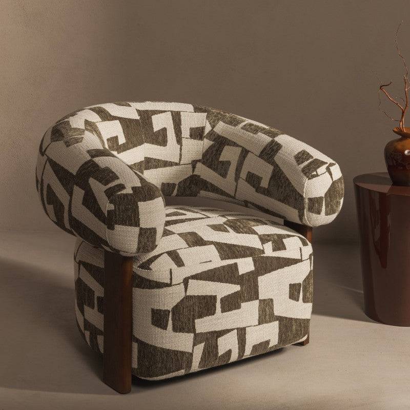 Sessel ANNABEL, olive-creme/nussbaum, abgerundete Formen