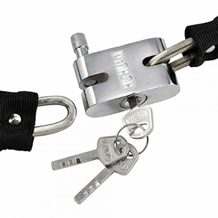 Kette + Vorhängeschloss Metall Diebstahlschutz für Roller Motorrad Fahrrad ummantelt 3 Schlüssel