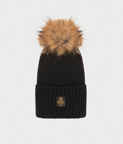 RefrigiWear cappello donna con pom pom in pelliccia SNOWFLAKE HAT B05518 MA9083 G060 nero
