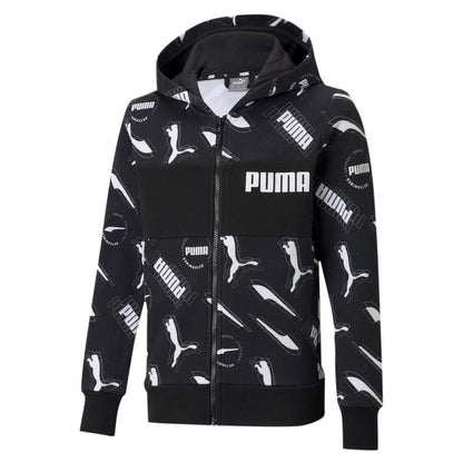 Puma Felpa da bambino con cappuccio e cerniera Alpha AOP 585894 01 nero