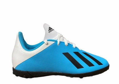 Adidas scarpa da calcetto da ragazzo X 19.4 TF Jr F35347 bianco-celeste