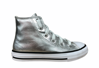 Converse scarpa sneakers alta alla caviglia da bambina Ctas Hi Metallic G 670179C argento metallico