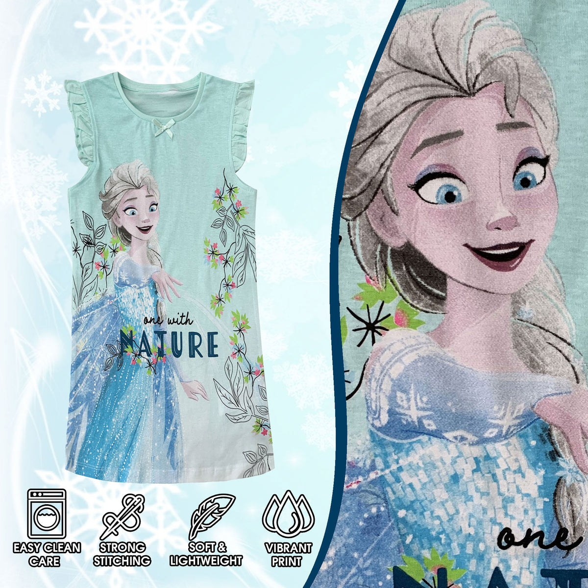 Disney Frozen Elsa girls' nightdress with ruffles, 6080 cotton camisole