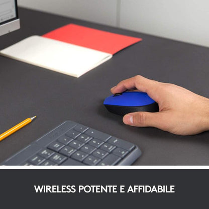 Logitech Mouse Wireless M170 Blue Optical Usb Ambidestro Pc Mac Laptop Blu