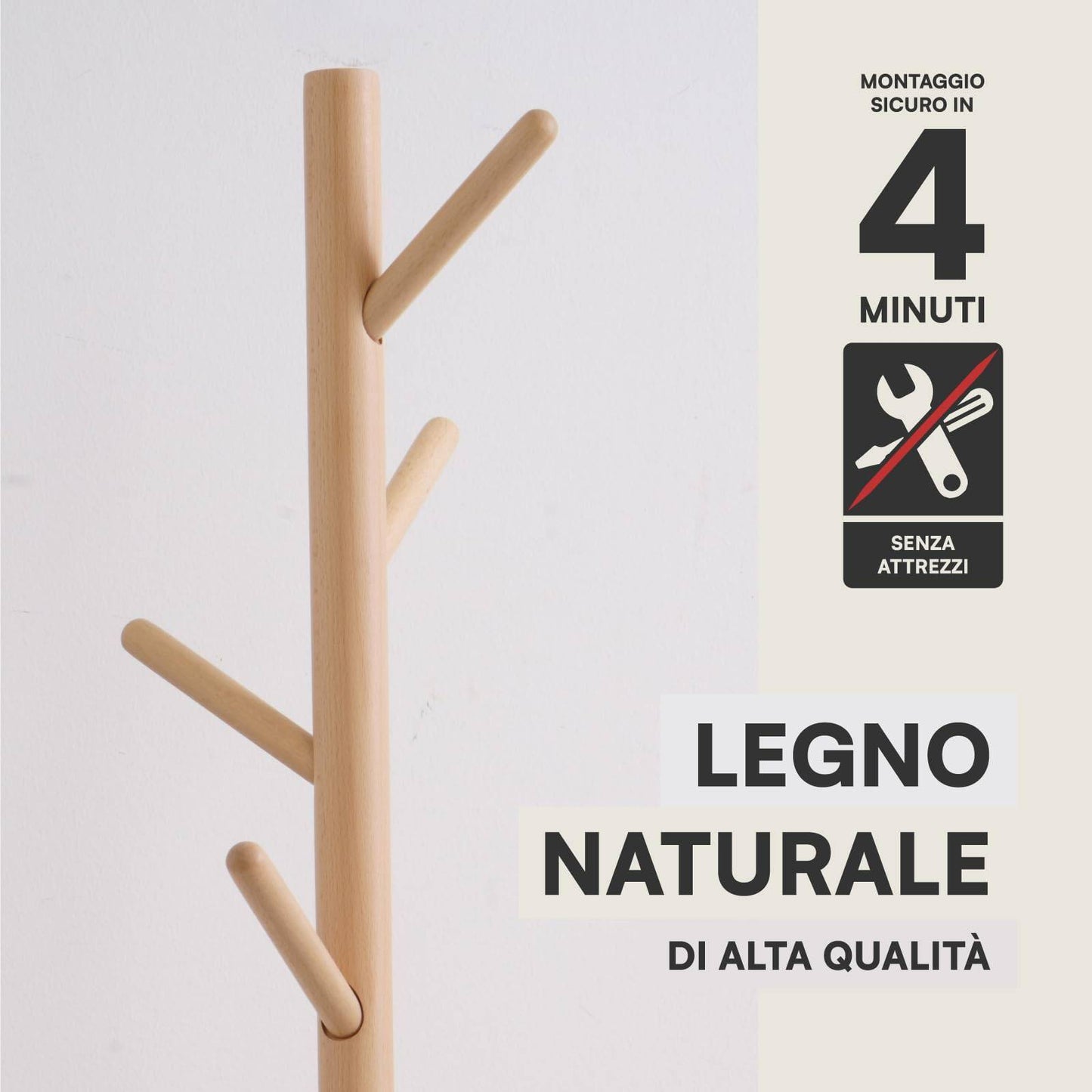 Appendiabiti in legno naturale, 8 ganci, modulare, 174 cm