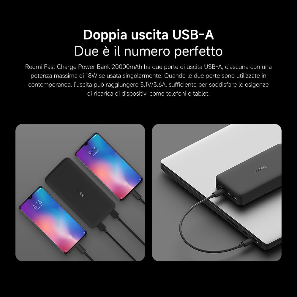 Xiaomi Redmi Power Bank 20000 mAh Fast Charge Black Fast Charging comp. iPhone