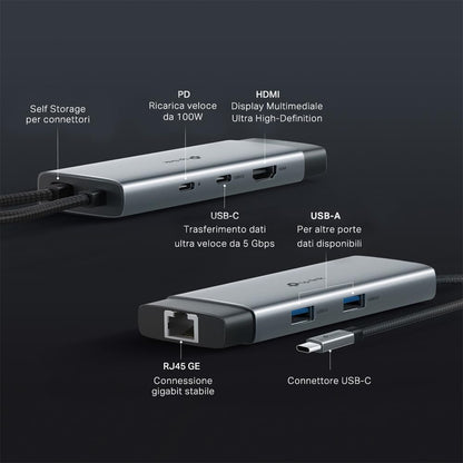 UH6120C Hub USB C 6 in 1, HDMI 4K@60Hz, Gigabit Ethernet