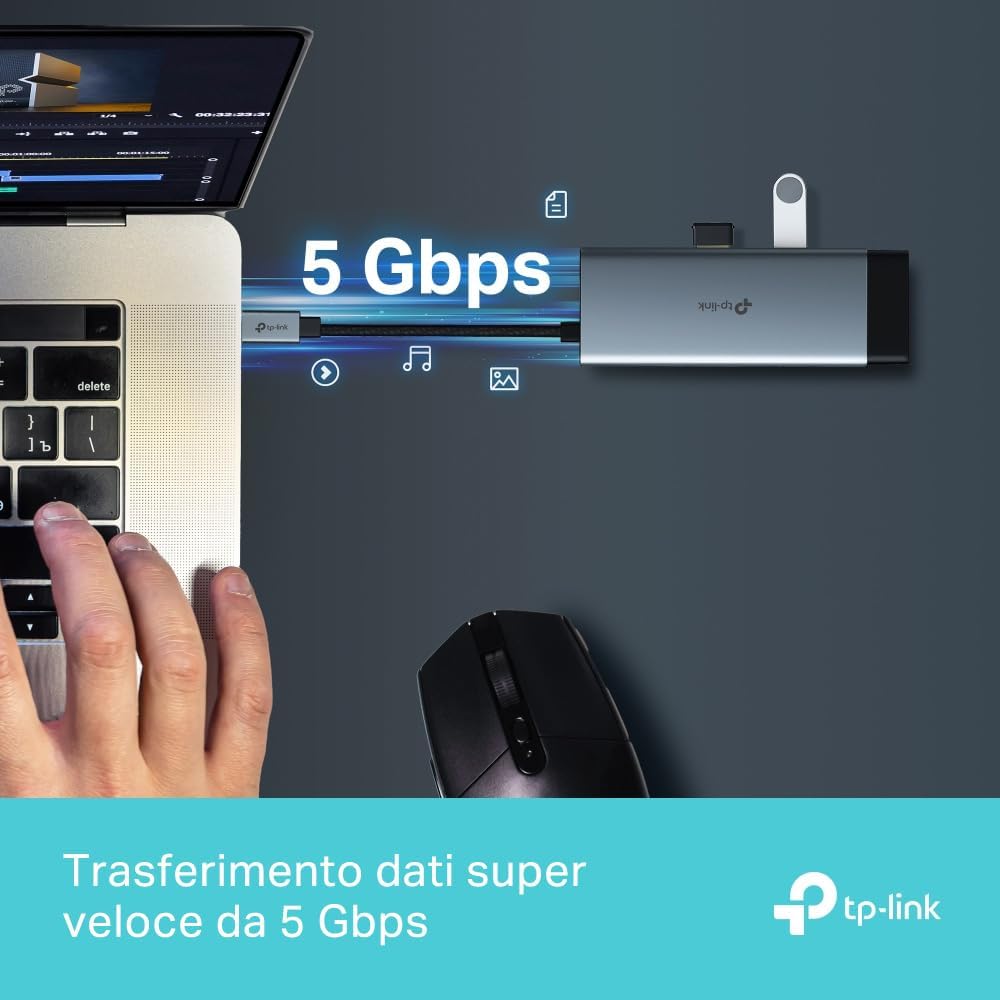 UH6120C Hub USB C 6 in 1, HDMI 4K@60Hz, Gigabit Ethernet