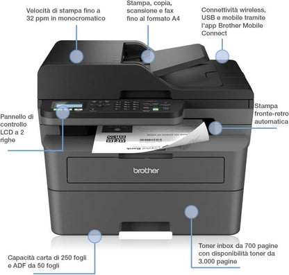 Brother MFCL2800DW Stampante Multifunzione Laser 32 Ppm WI-FI Usb