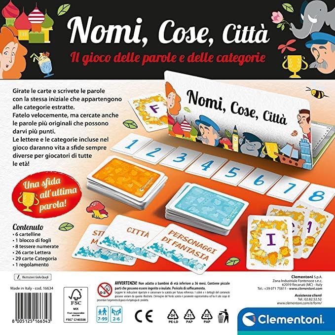 Clementoni - Namen, Dinge, Städte - Italienisches Brettspiel für Kinder ab 7 Jahren
