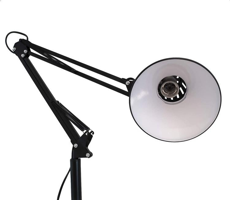 Lampada A Piantana Da Terra Braccio Orientabile Luce Lettura Metallo Nero |D15N