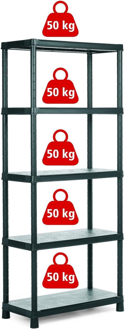 Mobiles Schwerlastregal aus Kunststoff mit 5 verstärkten Böden 80x40x187h