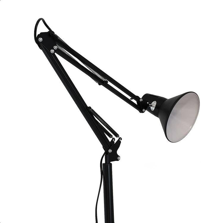 Lampada A Piantana Da Terra Braccio Orientabile Luce Lettura Metallo Nero |D15N