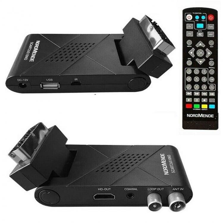 DECODER MINI STICK DIGITALE TERRESTRE SCART DVB-T2 USB HDMI SCART FULL HD H265