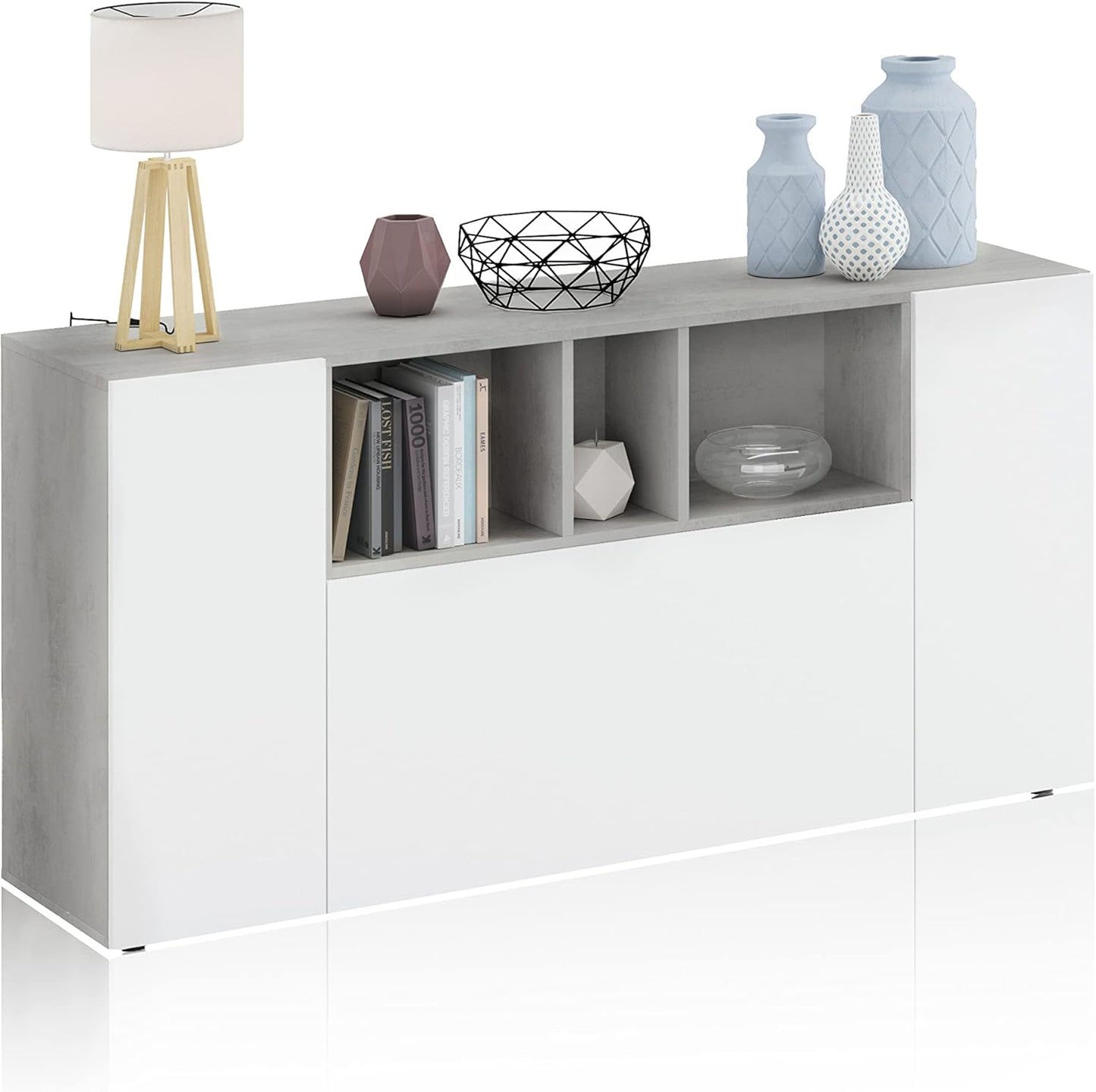 Credenza moderna Royla bianca e cemento – Stile nordico 150 cm