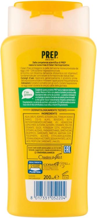 Prep - Dermoprotektive Sonnenmilch LSF 50 UVA-UVB Sonnenschutz 200ml