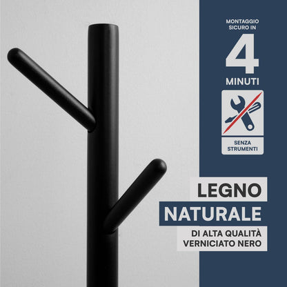 Appendiabiti in legno naturale, 8 ganci, modulare, 174 cm