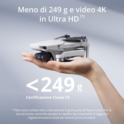 DJI Mini 4K, Drohne für Erwachsene, 4K HD Kamera, RC-N1 Funkfernsteuerung UHD Kamera < 249 g, 3-Achsen Stabilisierung, 10 km Videoübertragung, automatische Rückkehrfunktion, Windwiderstand, 1 Akku für 31 Min. Flugzeit, intelligenter Flug