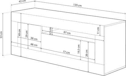 TV-Möbel Baltik weiß – 139x42x53 cm mit 3 Türen und Kabelloch