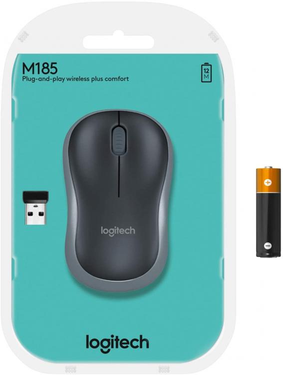 Logitech Wireless Maus M185 Dunkelgrau Optisch USB Beidhändig PC Mac Laptop