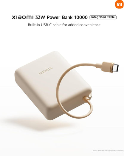Xiaomi Powerbank 10000MAH 33W Integriertes USB-C-Kabel Schnelles Laden iPhone - Tan