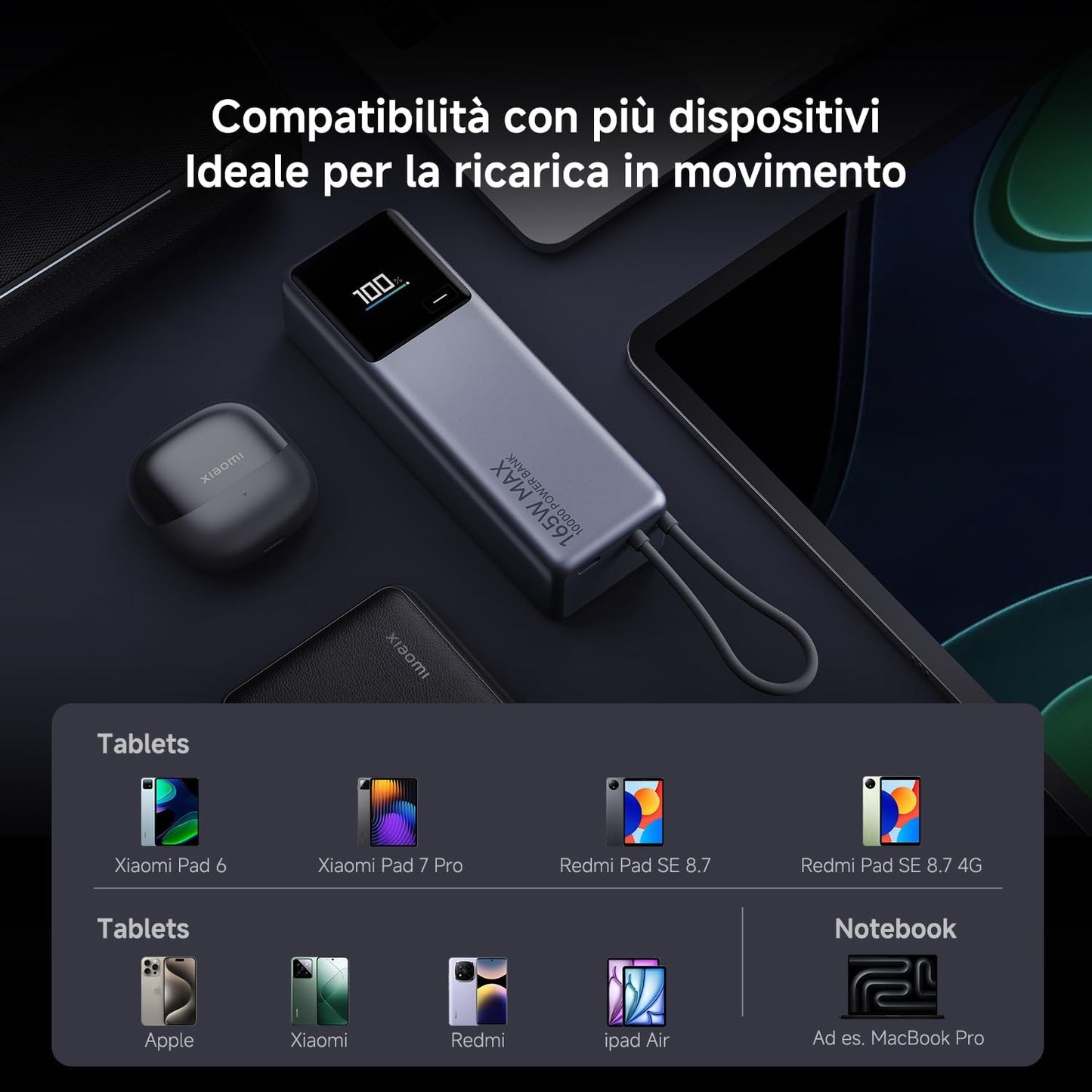 Xiaomi Mi Powerbank 22.5W 10000mAh Wireless Fast-Charge Display USB-C Schwarz-Blau