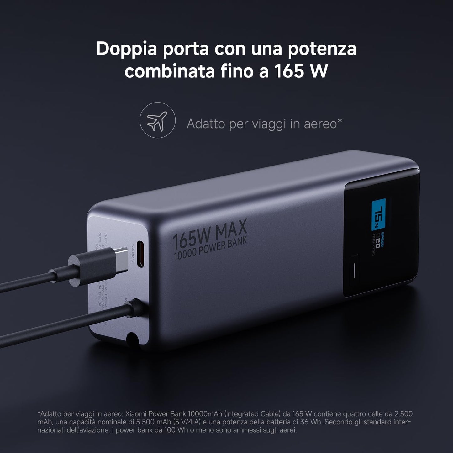 Xiaomi Mi Powerbank 22.5W 10000mAh Wireless Fast-Charge Display USB-C Schwarz-Blau