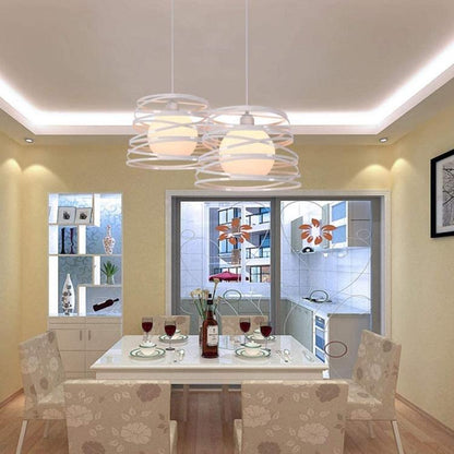 Lampadario Moderno a Sospensione Fasce Intrecciate Ferro Attacco E27 120Cm |Bianco