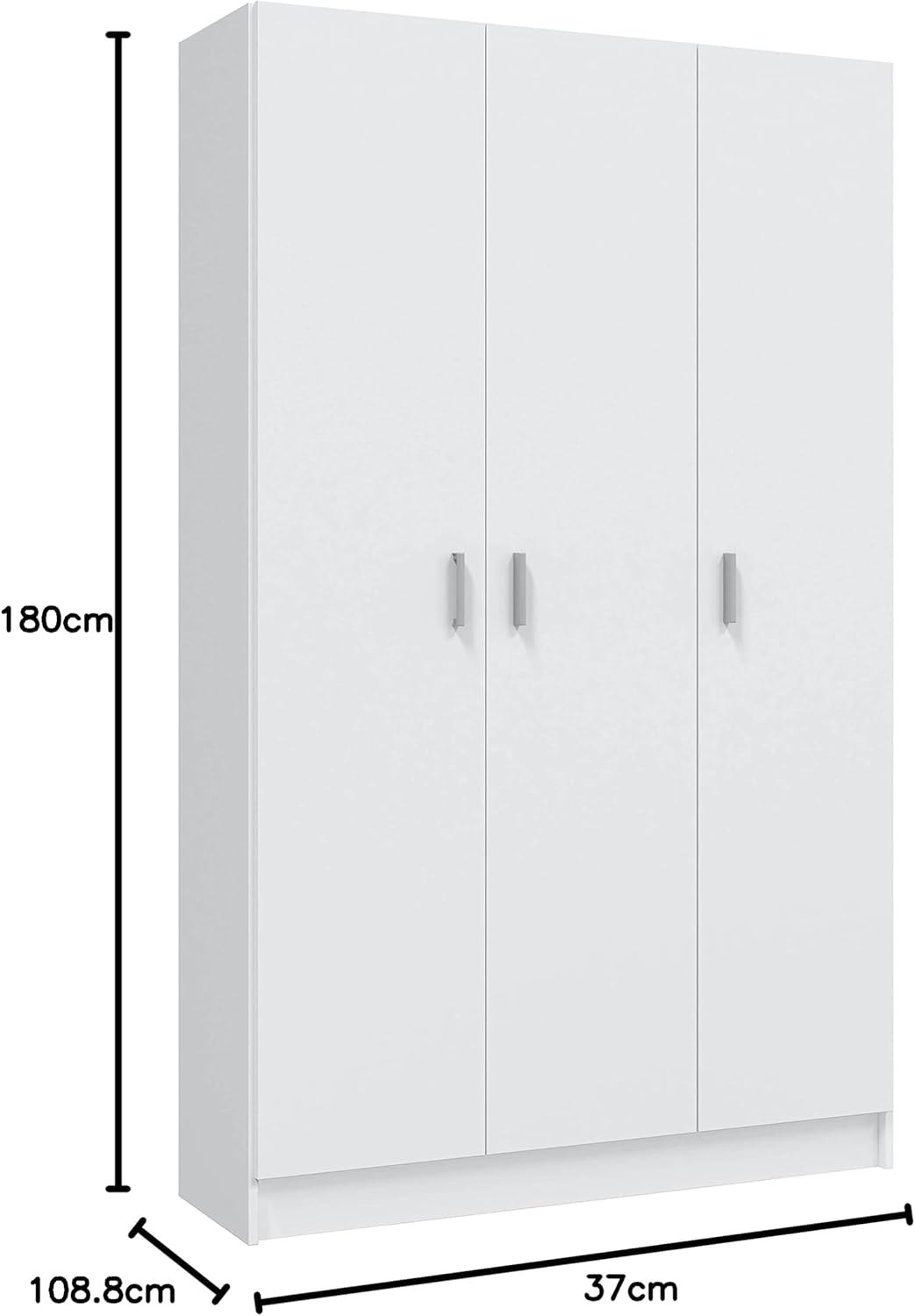 Besenschrank 3 Türen B109xH180xT37 aus Melamin Weiß