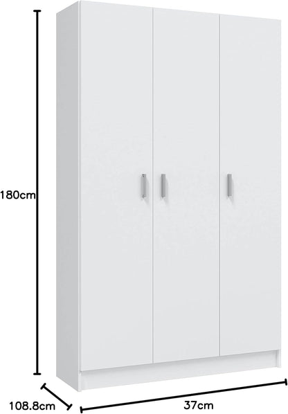 Besenschrank 3 Türen B109xH180xT37 aus Melamin Weiß