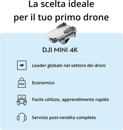 DJI Mini 4K, Drohne für Erwachsene, 4K HD Kamera, RC-N1 Funkfernsteuerung UHD Kamera < 249 g, 3-Achsen Stabilisierung, 10 km Videoübertragung, automatische Rückkehrfunktion, Windwiderstand, 1 Akku für 31 Min. Flugzeit, intelligenter Flug