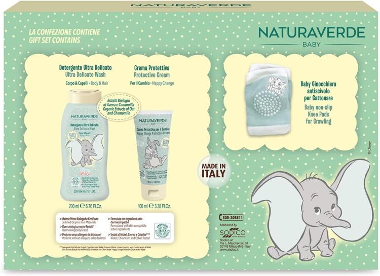 Naturaverde Disney Baby Geschenkset mit 200 ml Reinigungsgel, 100 ml Creme und Knieschoner