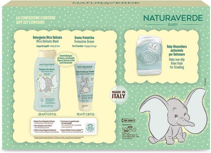Naturaverde Disney Baby Geschenkset mit 200 ml Reinigungsgel, 100 ml Creme und Knieschoner