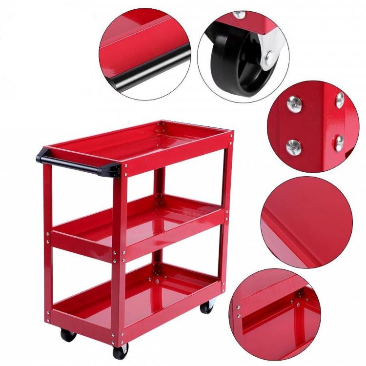 MULTI-PURPOSE WORKSHOP TROLLEY TOOL CART 3 SHELVES WITH WHEELS