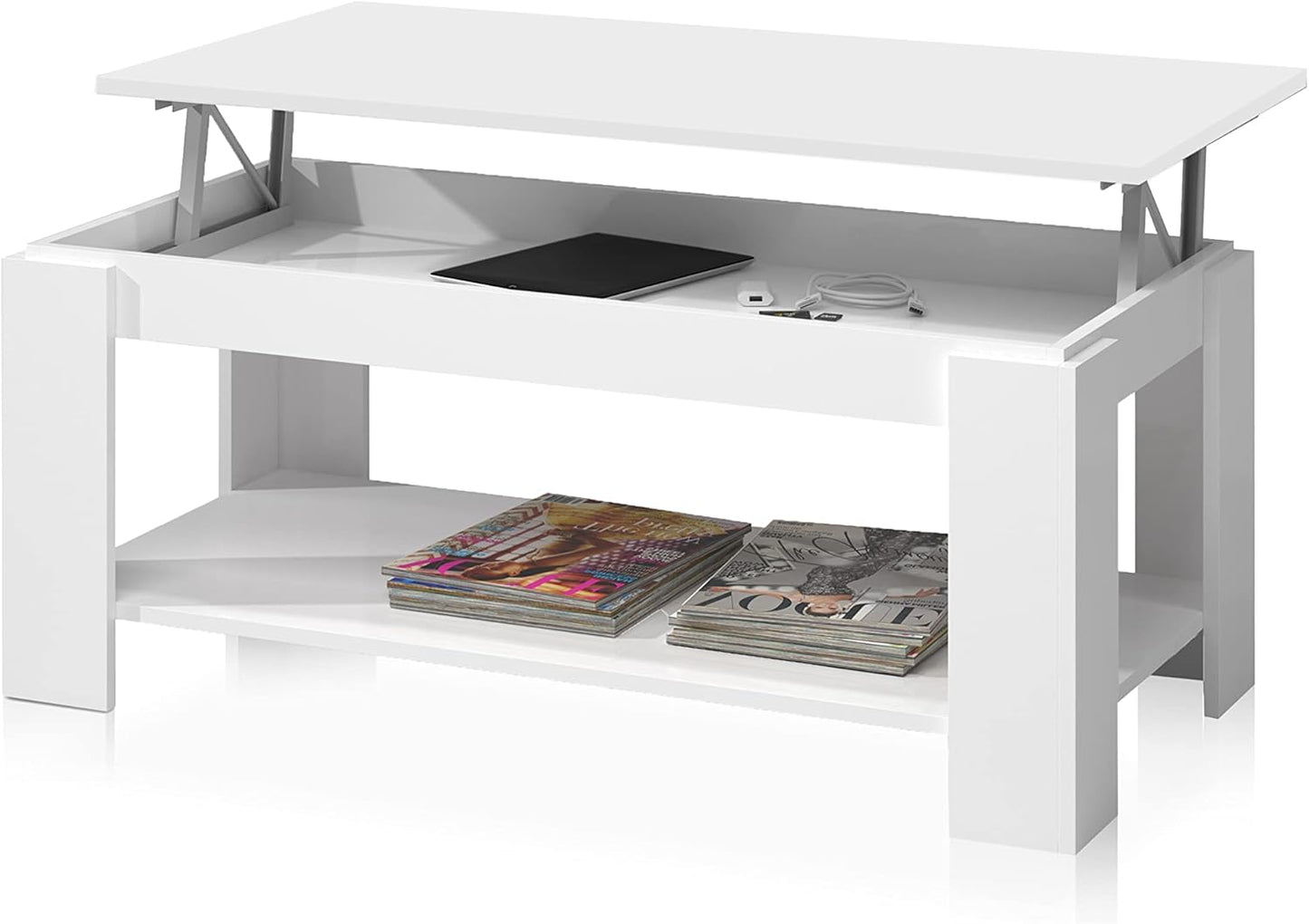 Tavolinetto Apribile Bianco Artik 102x50x43 cm con Spazio Interno