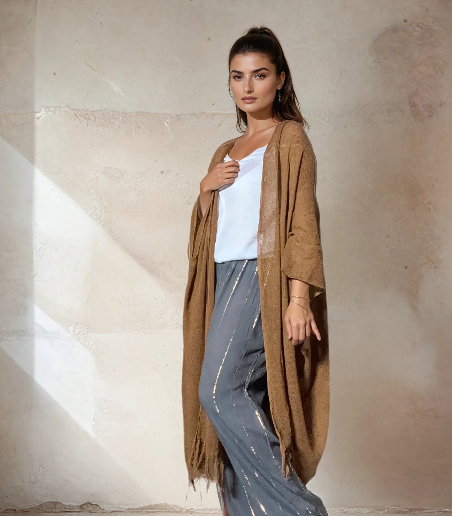 Langes Kaftankleid aus Rohbaumwolle 🌱 Senffarben