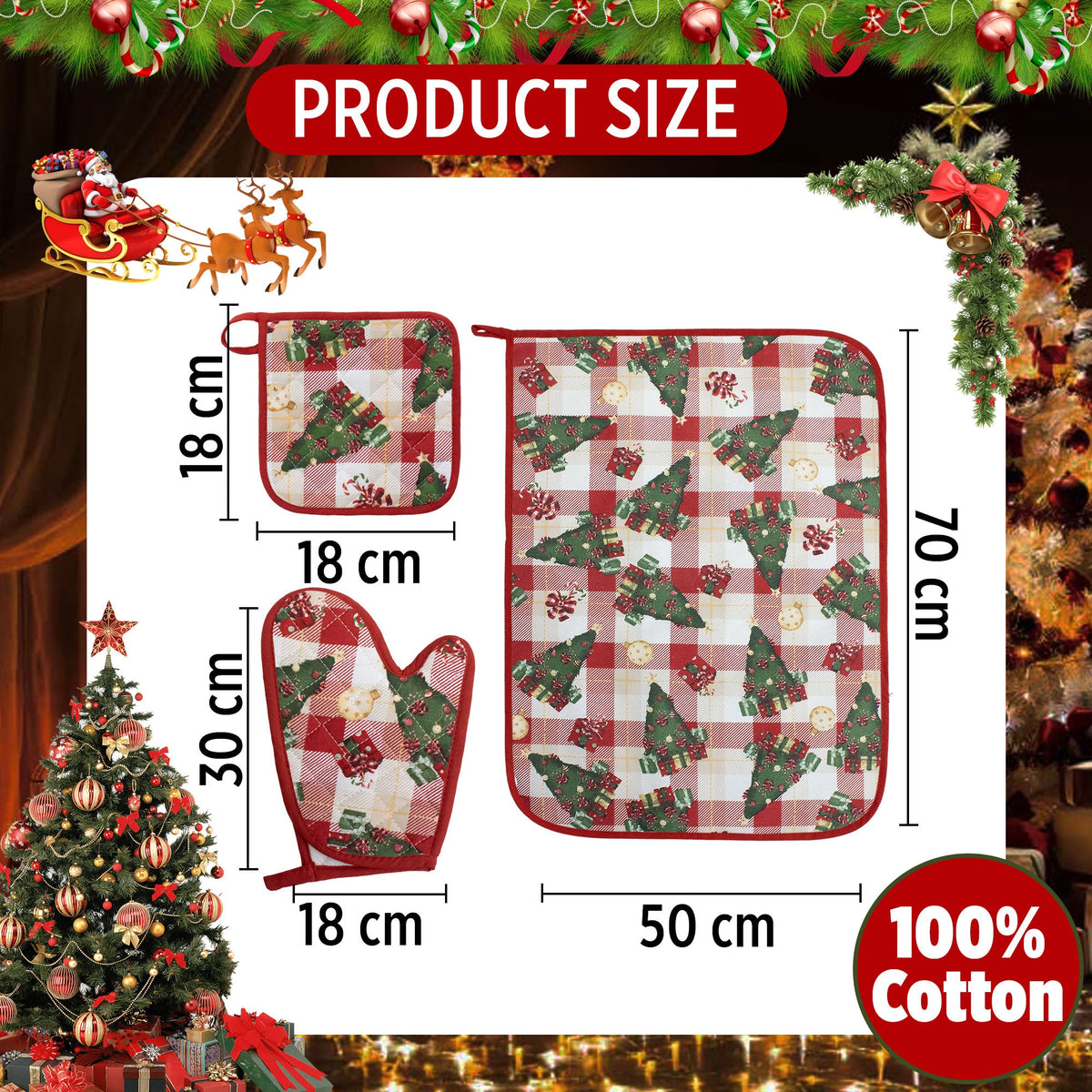Set Guantone, presina e strofinaccio da forno natalizi Idea Regalo Natale 6484