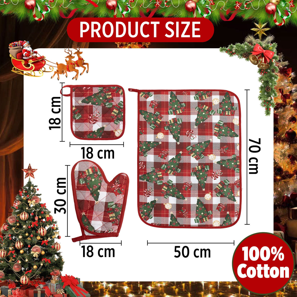 Set Guantone, presina e strofinaccio da forno natalizi Idea Regalo Natale 6484