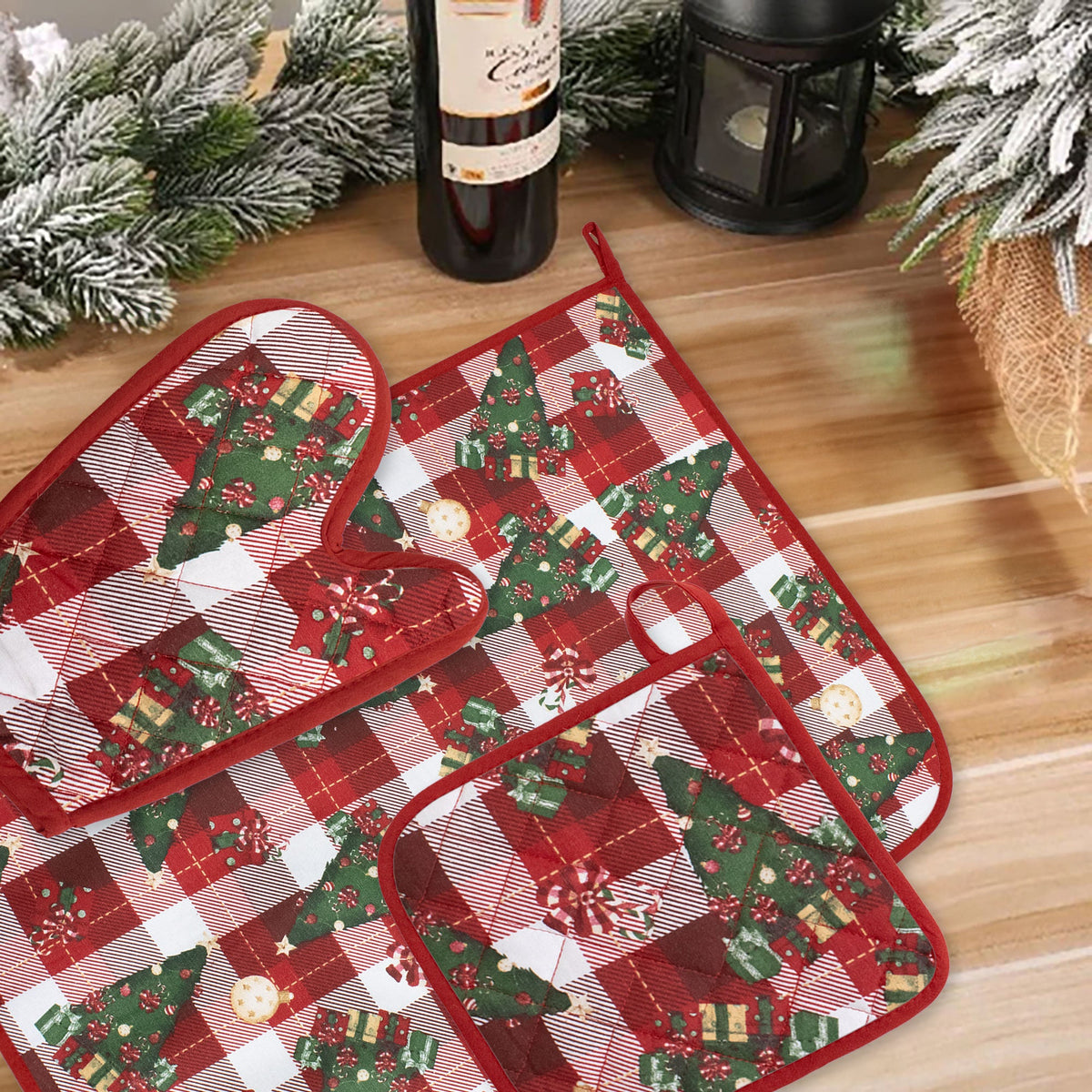 Set Guantone, presina e strofinaccio da forno natalizi Idea Regalo Natale 6484