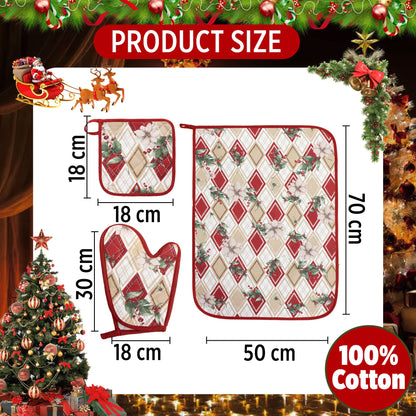 Set Guantone, presina e strofinaccio da forno natalizi Idea Regalo Natale 6484