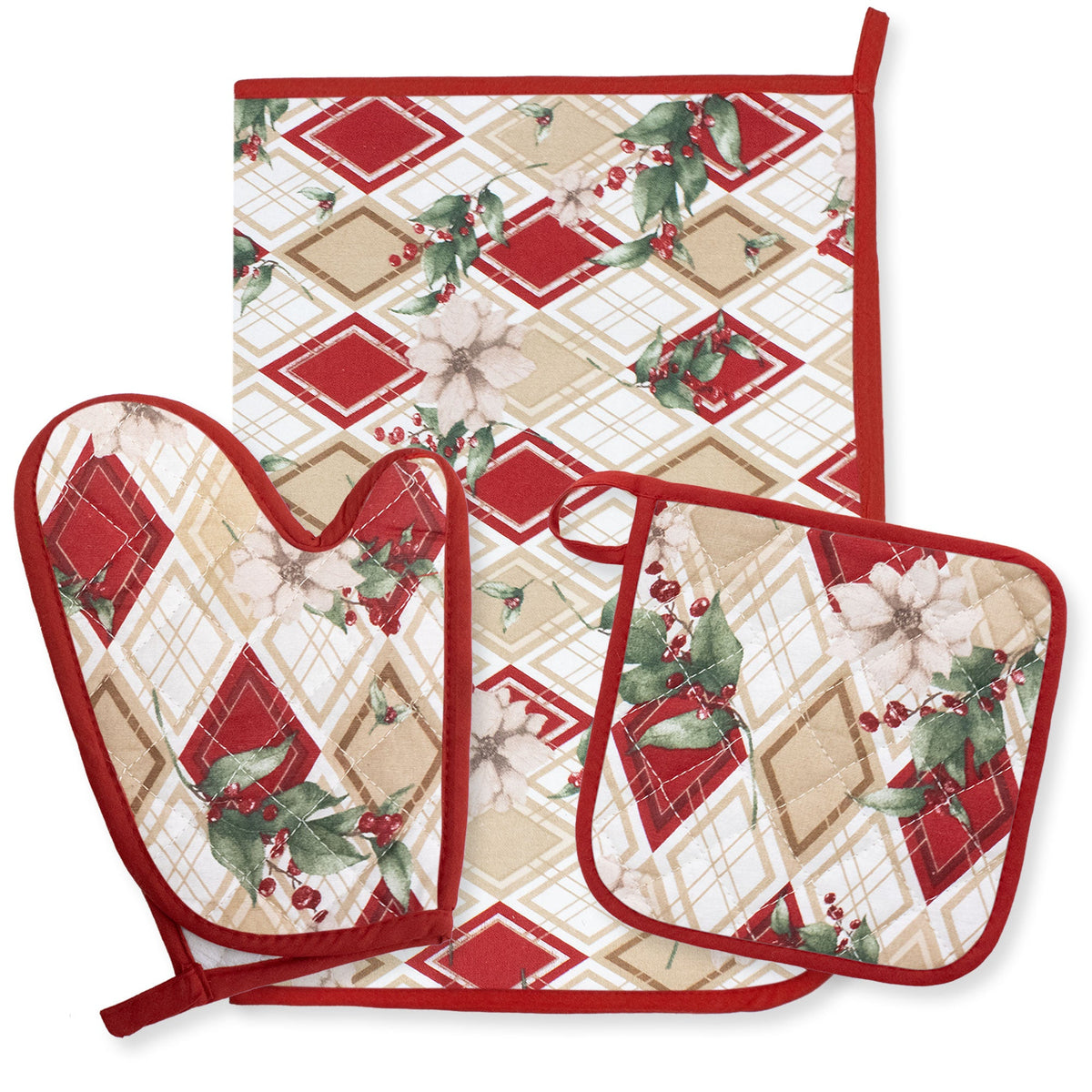 Set Guantone, presina e strofinaccio da forno natalizi Idea Regalo Natale 6484