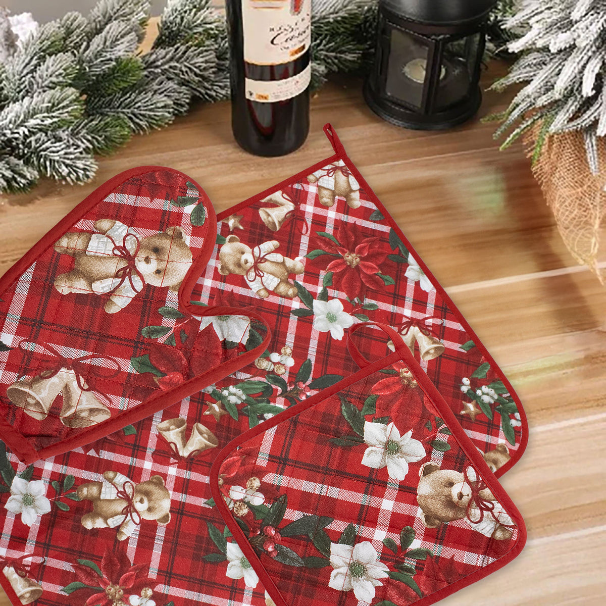 Set Guantone, presina e strofinaccio da forno natalizi Idea Regalo Natale 6484