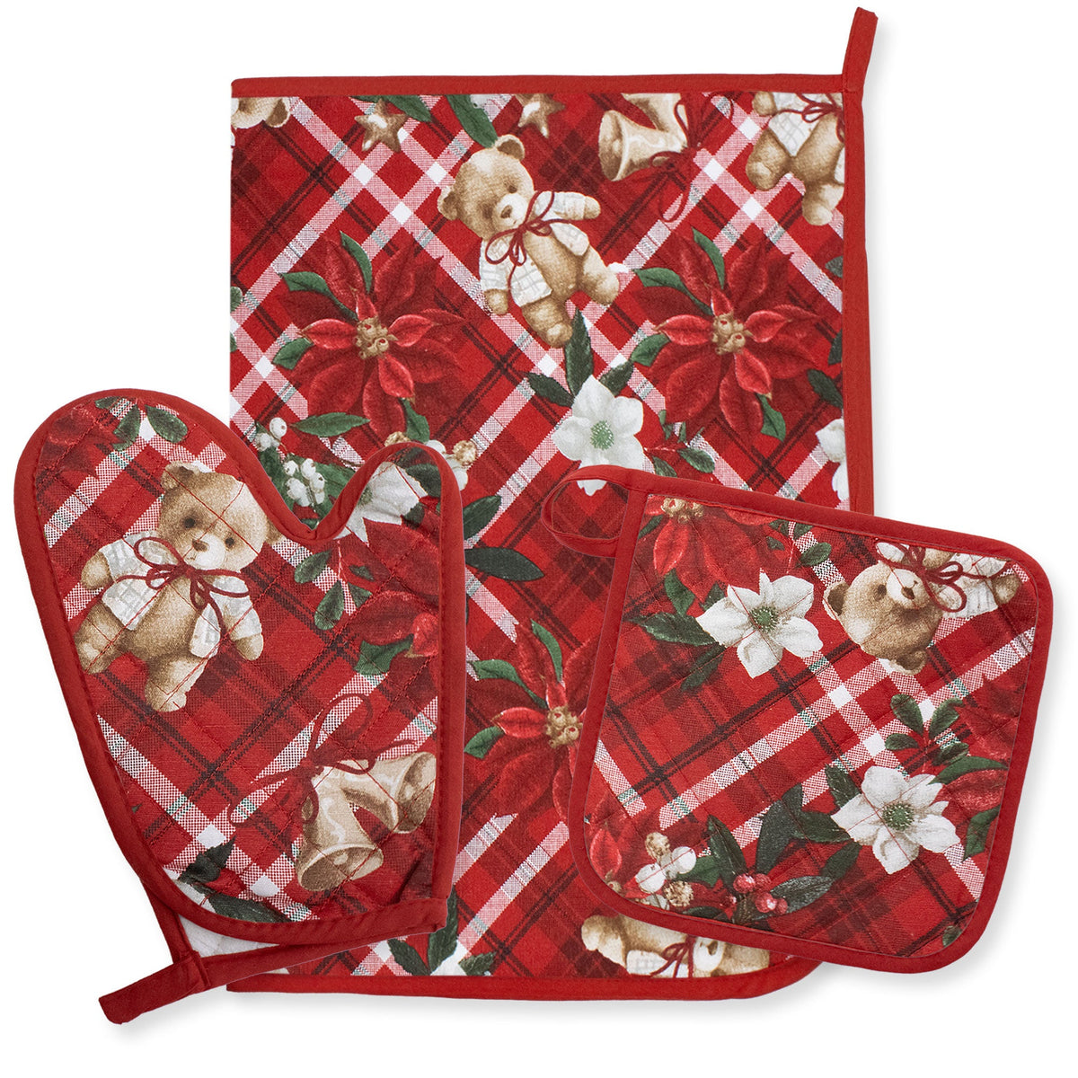 Set Guantone, presina e strofinaccio da forno natalizi Idea Regalo Natale 6484