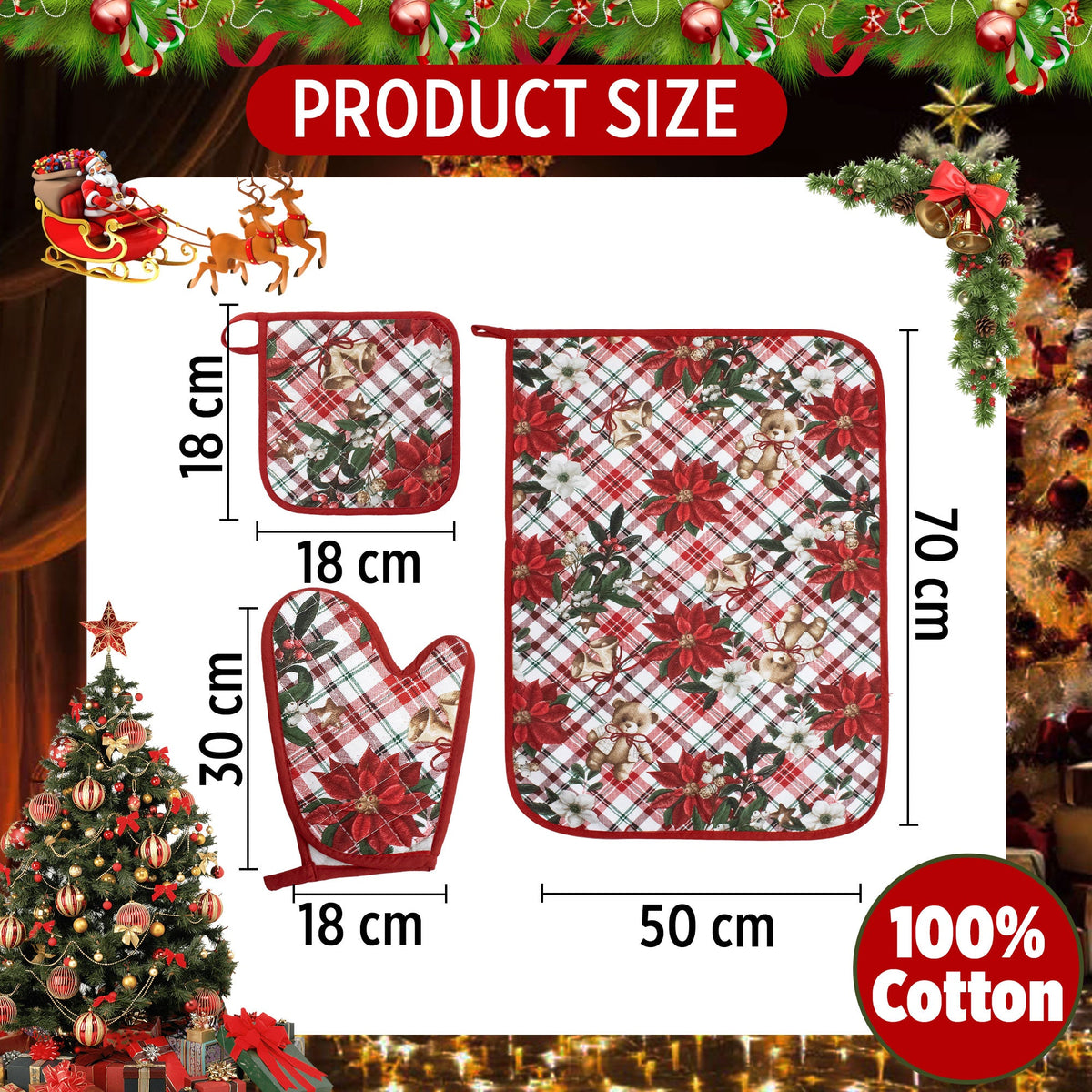Set Guantone, presina e strofinaccio da forno natalizi Idea Regalo Natale 6484