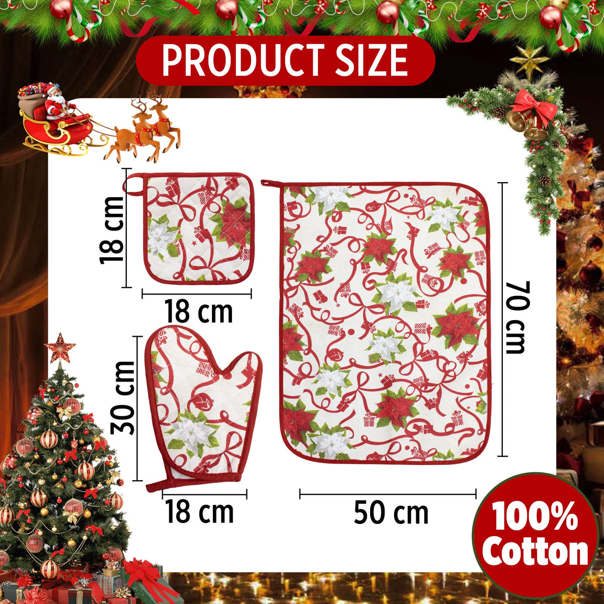 Set Guantone, presina e strofinaccio da forno natalizi Idea Regalo Natale 6484