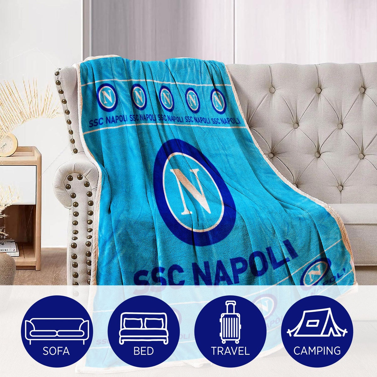 Plaid SSC Napoli agnellato ufficiale coperta stampata logo scudetto 6532