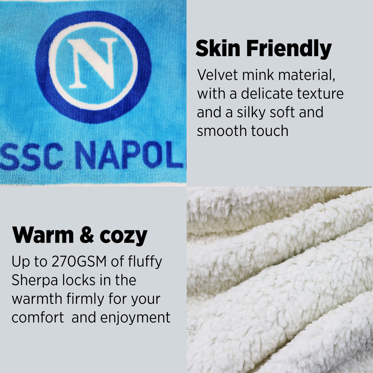 Plaid SSC Napoli agnellato ufficiale coperta stampata logo scudetto 6532