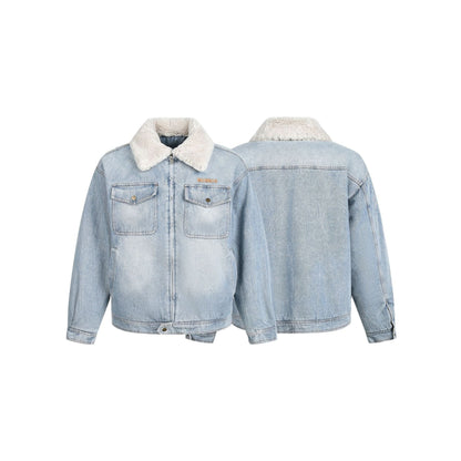 Giacca a jeans per uomo, color celeste con colletto bianco, regular
