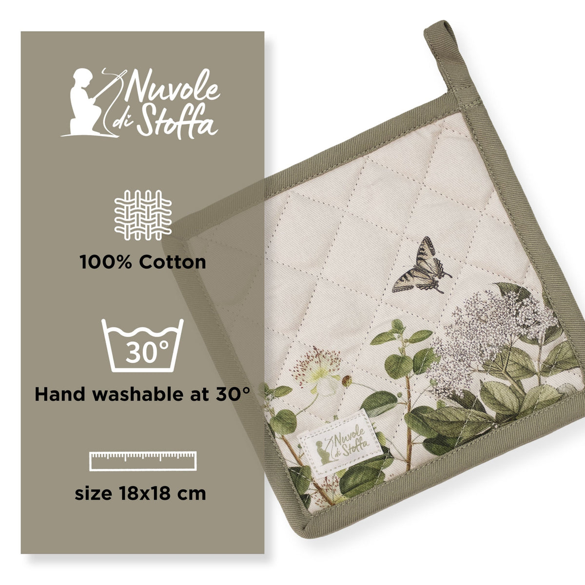 Nuvole di Stoffa Herbarium Shabby Chic Oven Mitt and Pot Holder Cotton 6728